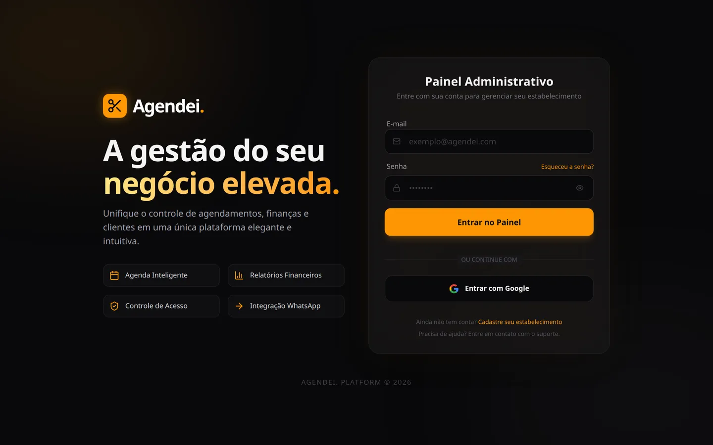 Captura da tela inicial de Agendei.