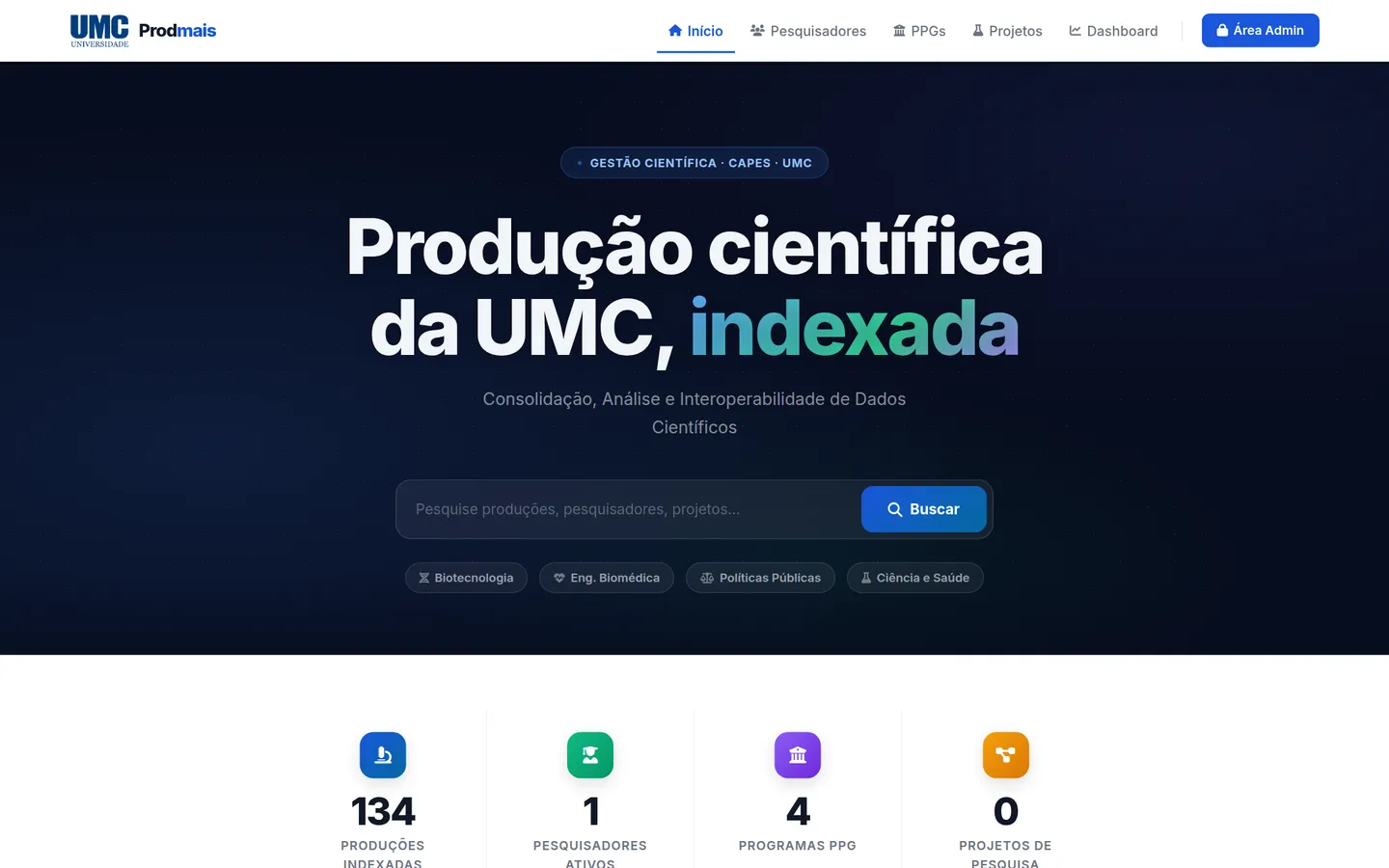 Captura da tela inicial de Prodmais